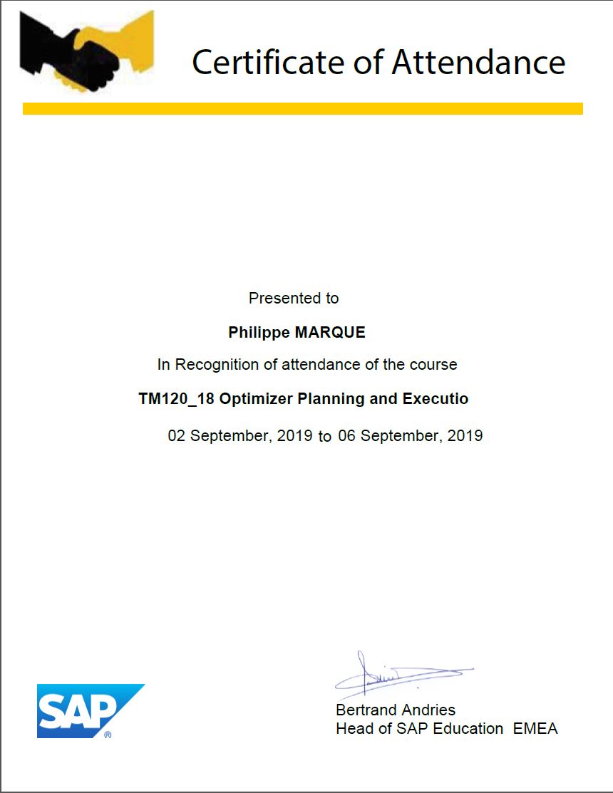 Certificate attendance TM 120